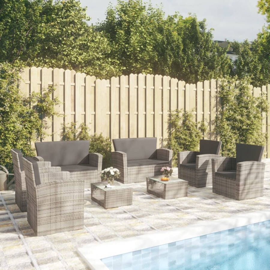 The Living Store Loungeset Poly Rattan Grijs 2 tafels 2 tweezitsbanken 4 armstoelen 85x49.5x35 cm Montage vereist