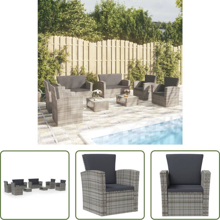 The Living Store Loungeset Poly Rattan Grijs 2 tafels 2 tweezitsbanken 4 armstoelen 85x49.5x35 cm Montage vereist