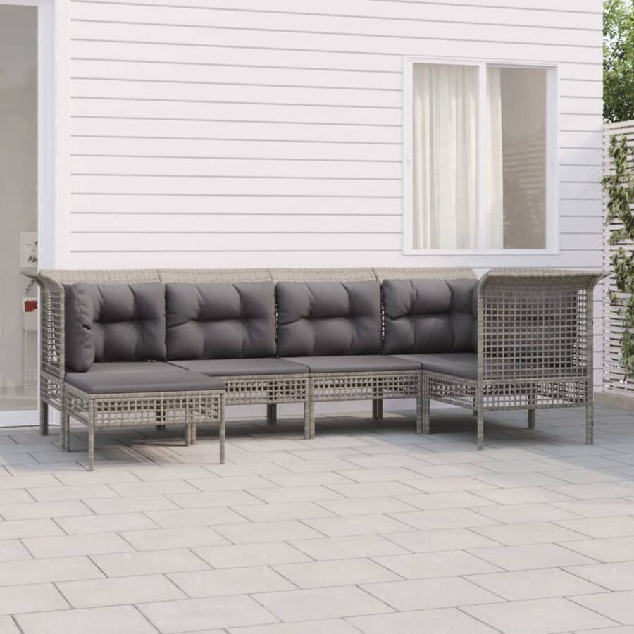 The Living Store Loungeset Poly Rattan Grijs 2x Middenbank 3x Hoekbank 1x Voetenbank Weerbestendig Staal Frame Comfortabele Kussens Modulair Ontwerp