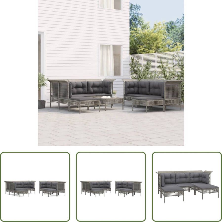 The Living Store Loungeset Poly Rattan Grijs 3x Middenbank 4x Hoekbank 2x Voetenbank Modulair Ontwerp Weerbestendig Stevig en Stabiel Frame Comfortabele Zitervaring