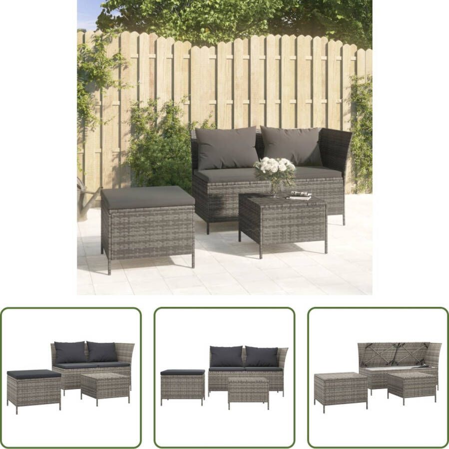 The Living Store Loungeset Poly Rattan Grijs Hoekbank 110x58x72cm Inclusief Kussens