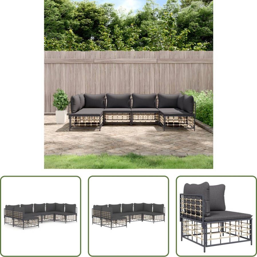 The Living Store Loungeset Poly Rattan Hoekbank + Middenbank 72x72x66 cm Antraciet