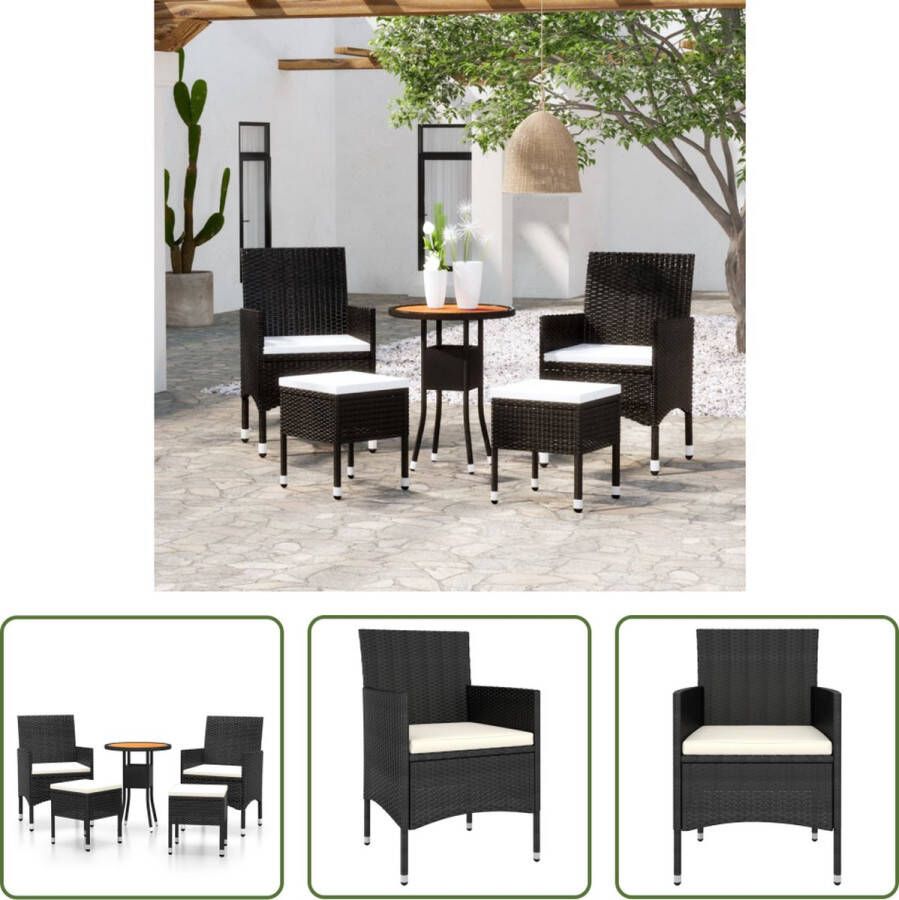 The Living Store Loungeset Poly rattan Zwart 60 x 75 cm Massief acaciahout Inclusief kussens