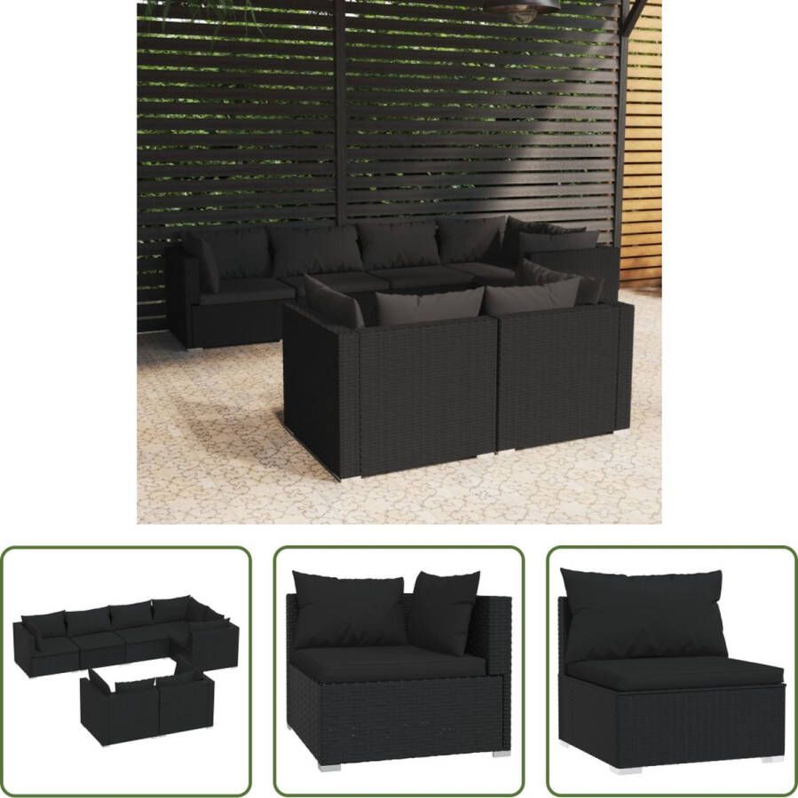 The Living Store Loungeset Poly Rattan Zwart Hoekbank 70x70x60.5 cm Middenbank 70x70x60.5 cm 5 hoekbanken 2 middenbanken 7 zitkussens 12 rugkussens