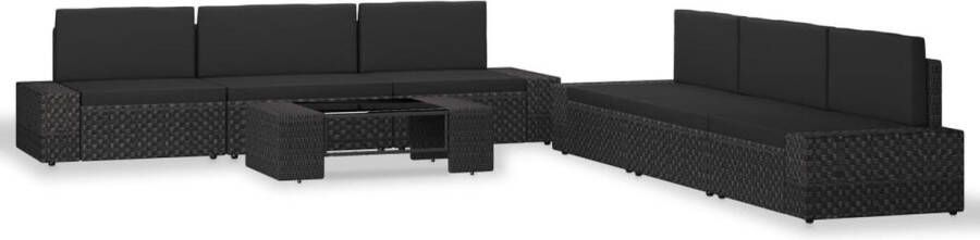 The Living Store Loungeset Poly Rattan Zwart PE-rattan Middenbank- 58.5 x 65.5 x 52 cm Hoekbank- 78.5 x 65.5 x 52 cm Salontafel- 90 x 50 x 26 cm Montage vereist