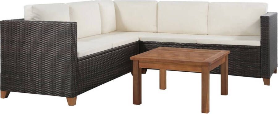 The Living Store Loungeset Rattan 2-zitsbanken hoekbank salontafel kussens PE Rattan Bruin en Crèmewit Afmetingen beschikbaar Levering bevat- 2x tweezitsbank 1x hoekbank 1x tafel 6x kussen 5x zitkussen