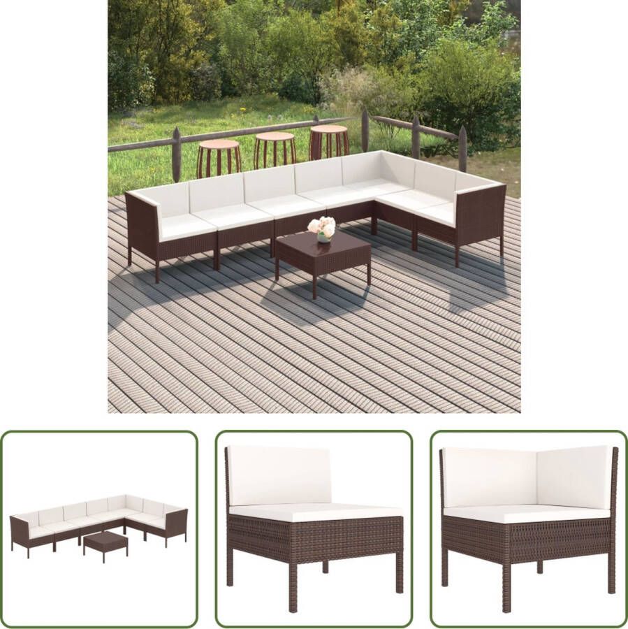 The Living Store Loungeset Rattan Bruin 4 middenbanken 3 hoekbanken 1 voetensteun tafel