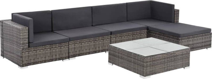 The Living Store Loungeset Rattan Grijs 2 hoekbanken 2 middenbanken 1 salontafel 1 hocker 70 x 70 x 54 cm PE rattan