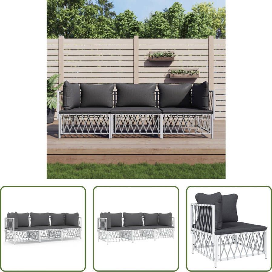 The Living Store Loungeset Tuinhoekbank 72x72x66cm Tuinmiddenbank 70x72x66cm Geweven stof gepoedercoat staal textileen