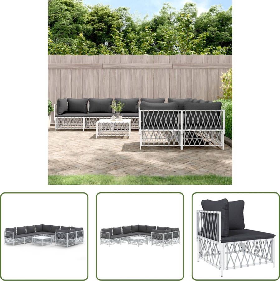 The Living Store Loungeset Tuinhoekbank Tuinmiddenbank Tuintafel 72 x 72 x 66 cm Geweven Stof Wit