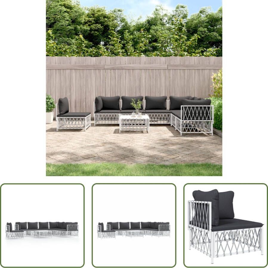 The Living Store Loungeset Tuinhoekbank Tuinmiddenbank Tuintafel 72x72x66 cm Wit Geweven stof Gepoedercoat staal Draagvermogen 110 kg