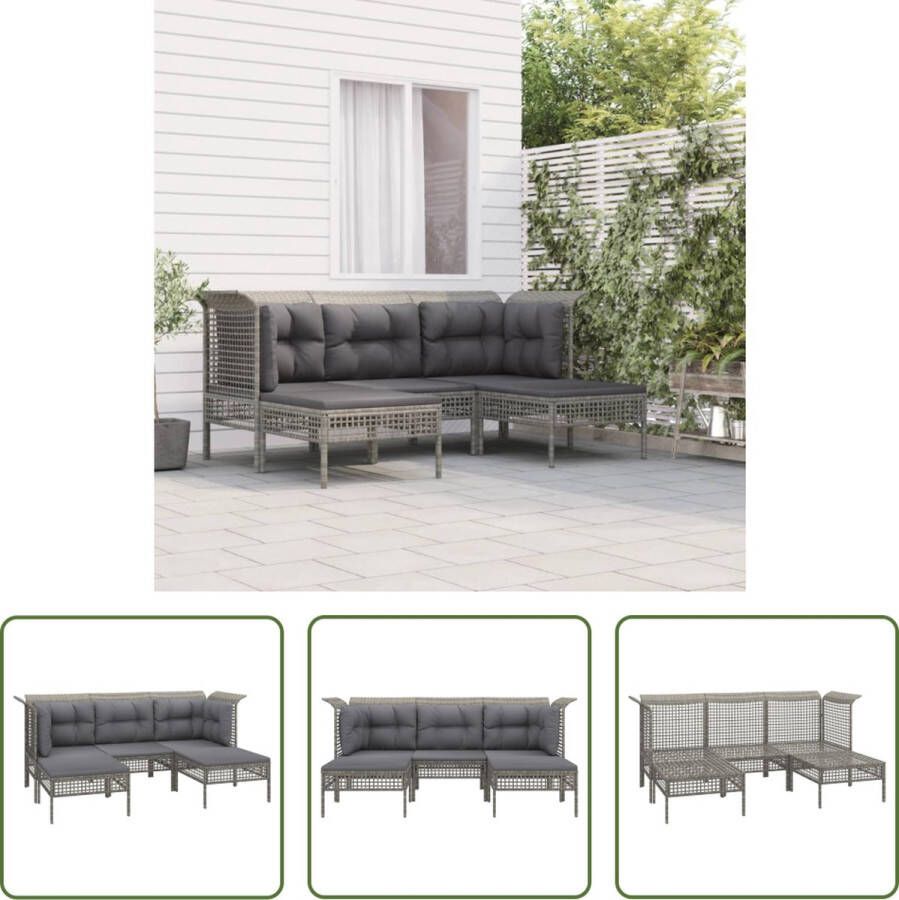 The Living Store Loungeset Tuinhoekbank Tuinmiddenbank Tuinvoetenbank Grijs 65x65x75 cm Weerbestendig materiaal