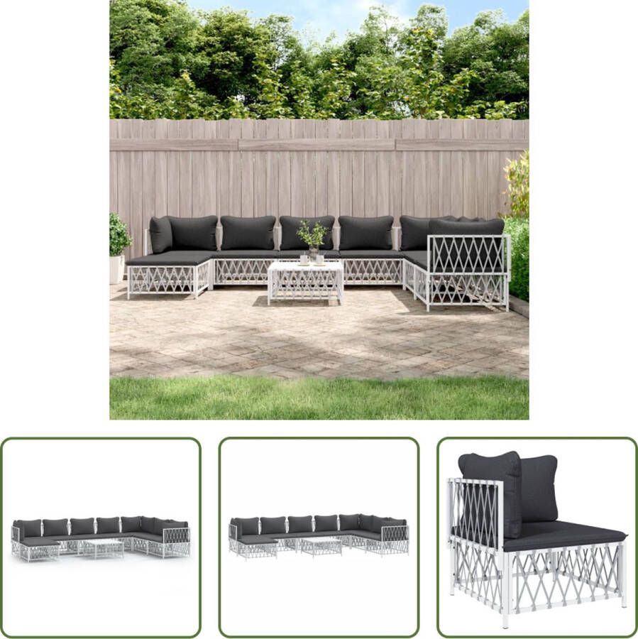 The Living Store Loungeset Tuinmeubelen 8 zitkussens 7 rugkussens (groot) 3 rugkussens (klein) Wit Geweven stof Gepoedercoat staal 72x72x66cm Modulair ontwerp