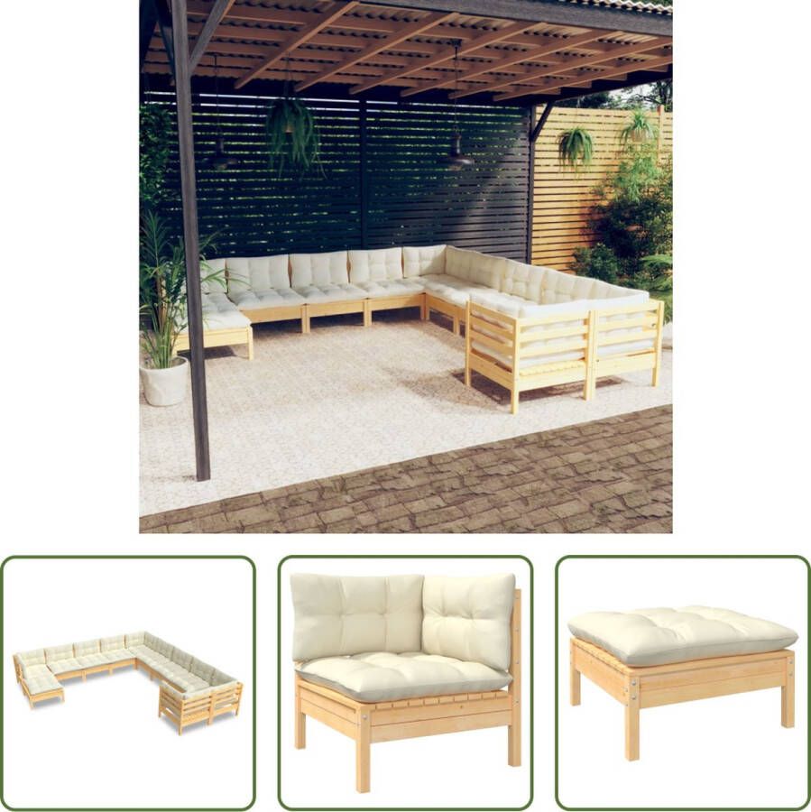 The Living Store Loungeset Tuinmeubelen Massief Grenenhout Crème Kussens 4 Hoekbanken 6 Middenbanken 1 Voetenbank Tafel Montage Vereist 11 Zitkussens 14 Rug Zijkussens