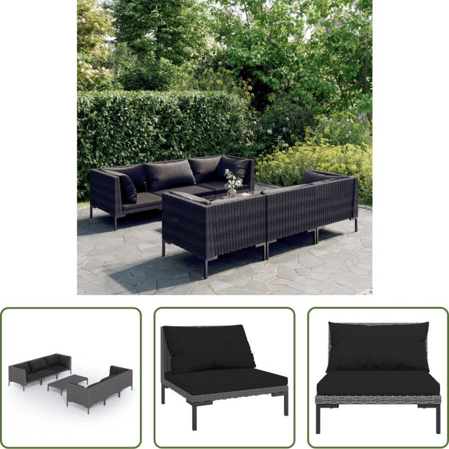 The Living Store Loungeset voor buiten Stalen frame Halfrond PE-rattan Donkergrijs Inclusief kussens