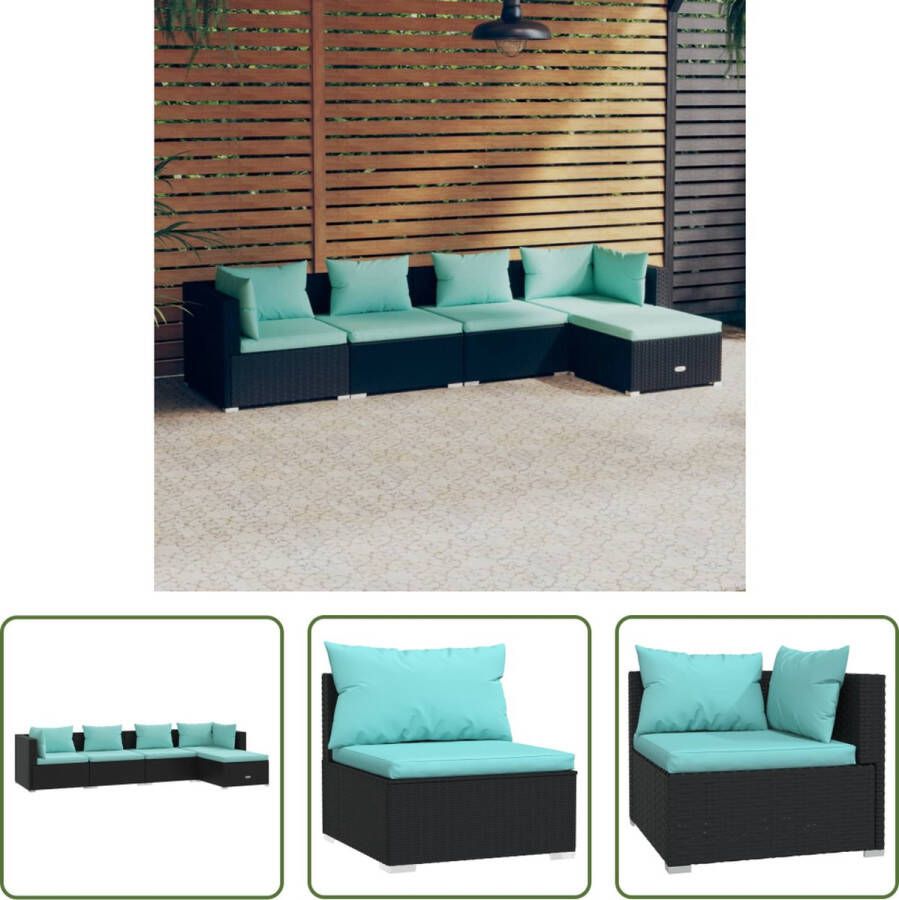 The Living Store loungeset zwart PE-rattan modulair design comfortabele kussens 5 zitkussens 6 rugkussens