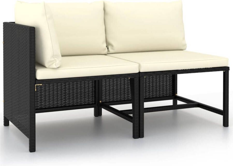 The Living Store Loungeset Zwart PE-rattan Stalen frame Inclusief kussens Modulair design