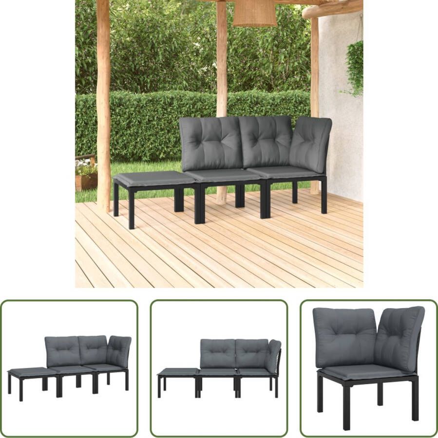 The Living Store Loungeset Zwarte PE-rattan Hoekstoel 62x62x68 cm Enkele stoel 55x62x68 cm Voetenbankje 55x55x34.5 cm incl kussens Draagvermogen 110 kg