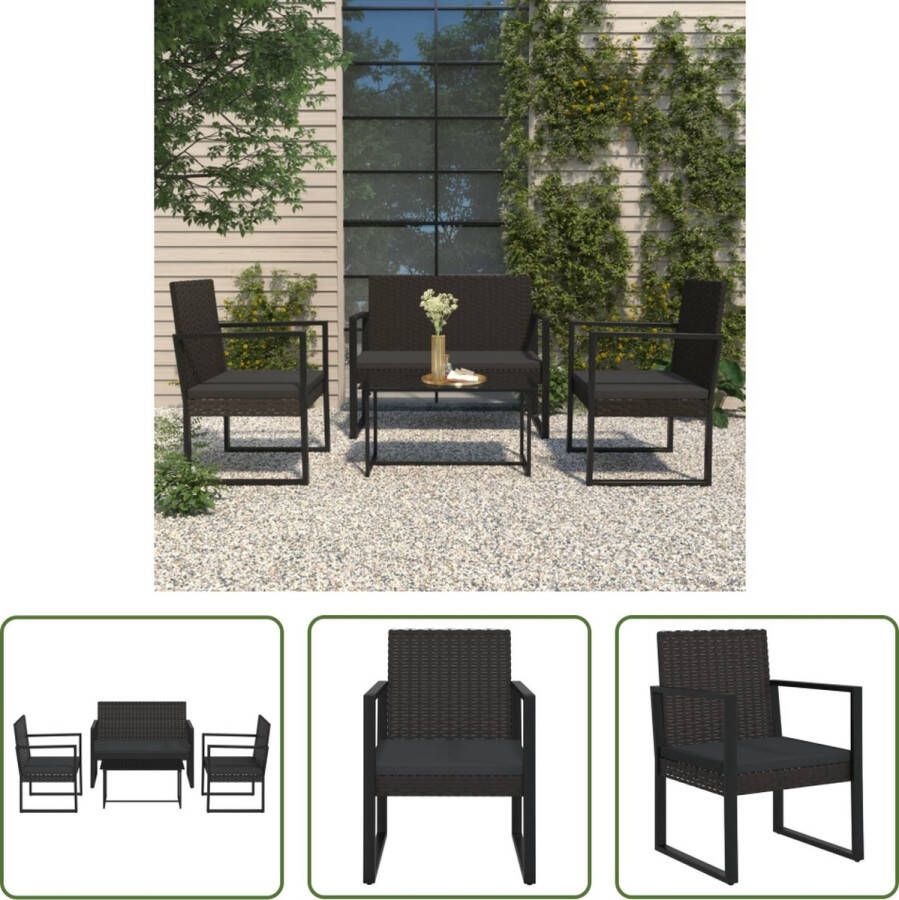 The Living Store Loungeset Zwarte PE-rattan tuinmeubelen 1 x tafel 1 x dubbele zitbank 2 x eenzitsbank 3 x kussen