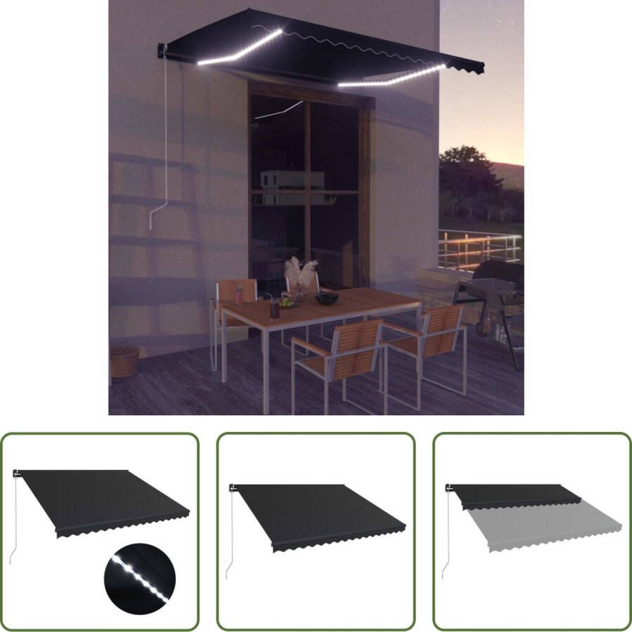 The Living Store Luifel met zonnescherm 400 x 300 cm Antracietkleurige stof LED-verlichting