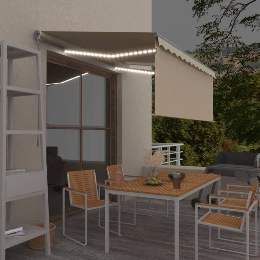 The Living Store Luifel Uitschuifbaar 3x2.5m Antraciet Aluminium Frame Polyester UV- en Waterbestendig Verstelbaar Solar LEDs Rolgordijn Crème