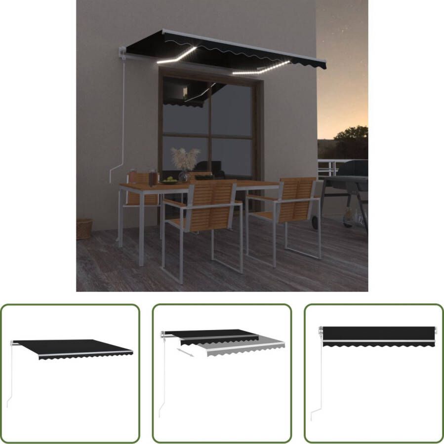 The Living Store Luifel Verstelbaar 300 x 250 cm Led Verlichting Antraciet Wit Frame