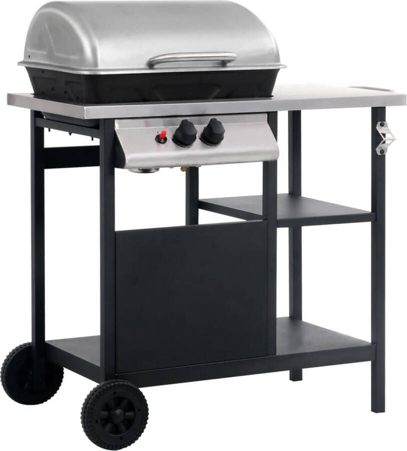 The Living Store Luxe BBQ Gasbarbecue Gepoedercoat staal en roestvrij staal 92 x 53 x 96 cm 3-laags zijtafeltje