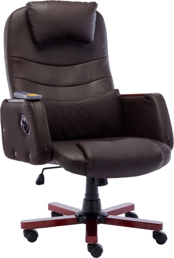 The Living Store ergonomische kantoorstoel bruin kunstleer 66 x 68 x (106-115) cm met massage- en ligfunctie