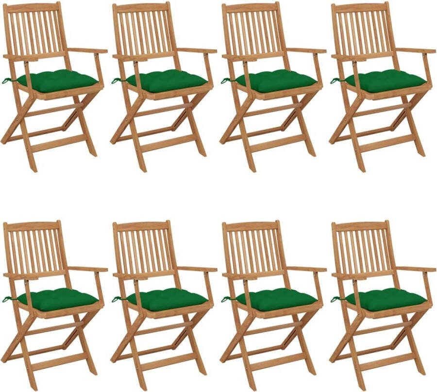 The Living Store Massief Acaciahouten Inklapbare Stoelen Set van 8 Groen Kussen 54x57x91 cm Montage Vereist