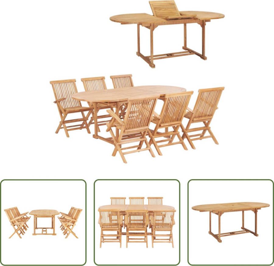 The Living Store Massief Teakhouten Tuinset Verlengbare ovale tafel 6 klapstoelen