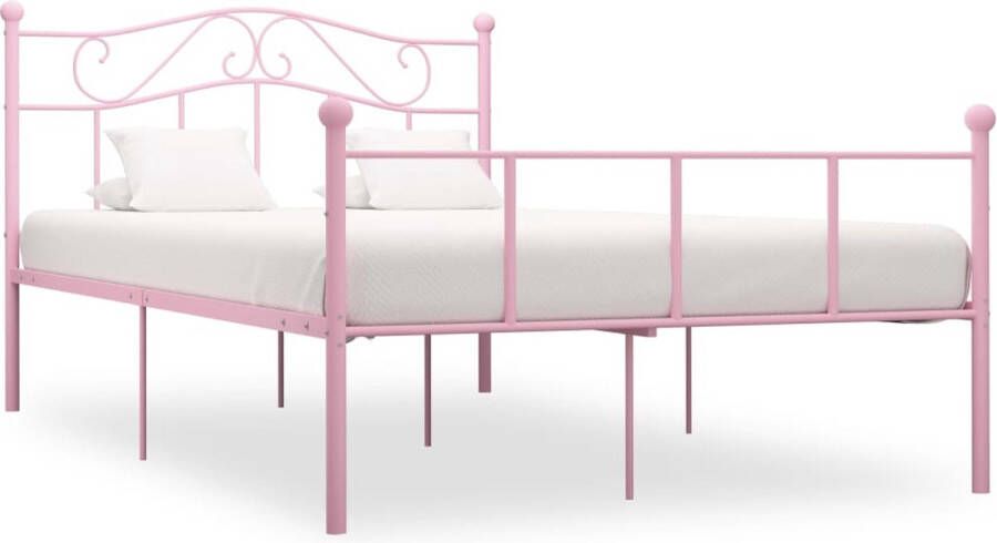 The Living Store Metalen Bedframe Elegant en klassiek 208 x 127.5 x 95 cm Roze Geschikt voor 120 x 200 cm matras