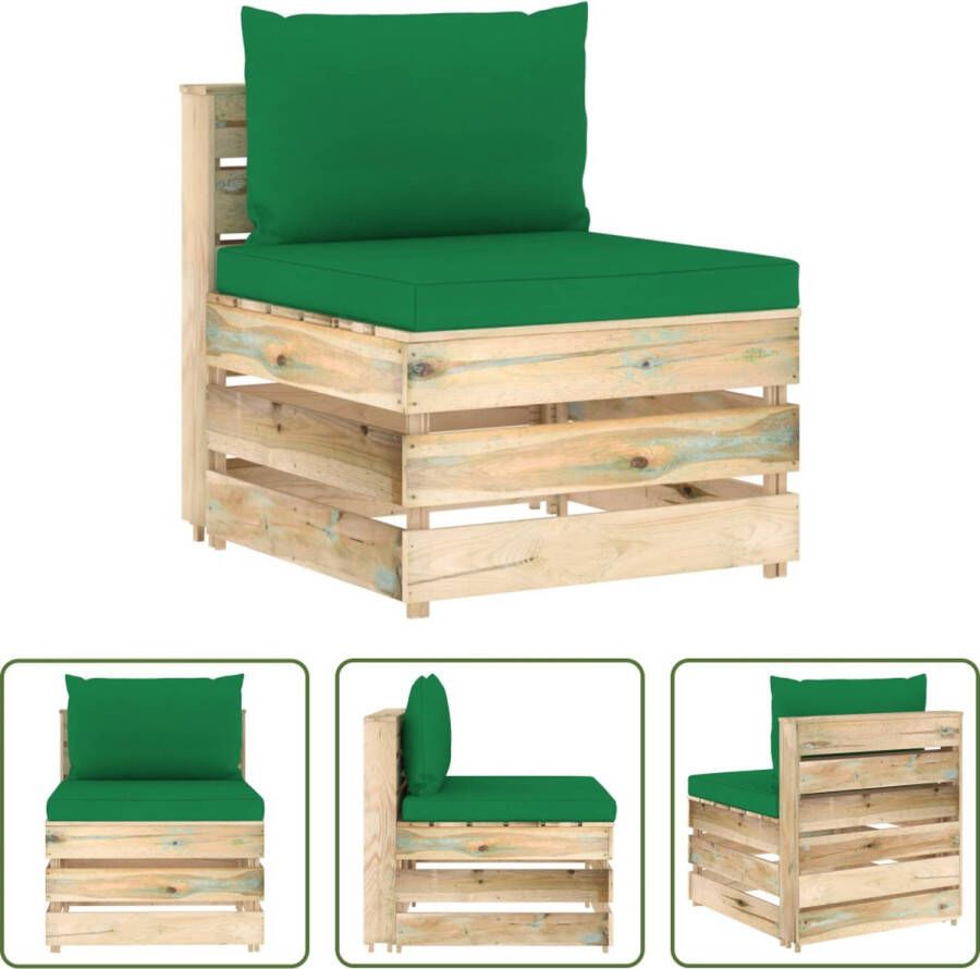 The Living Store Middenbank Houten Meubel 60 x 70 x 66 cm Groen Kussen