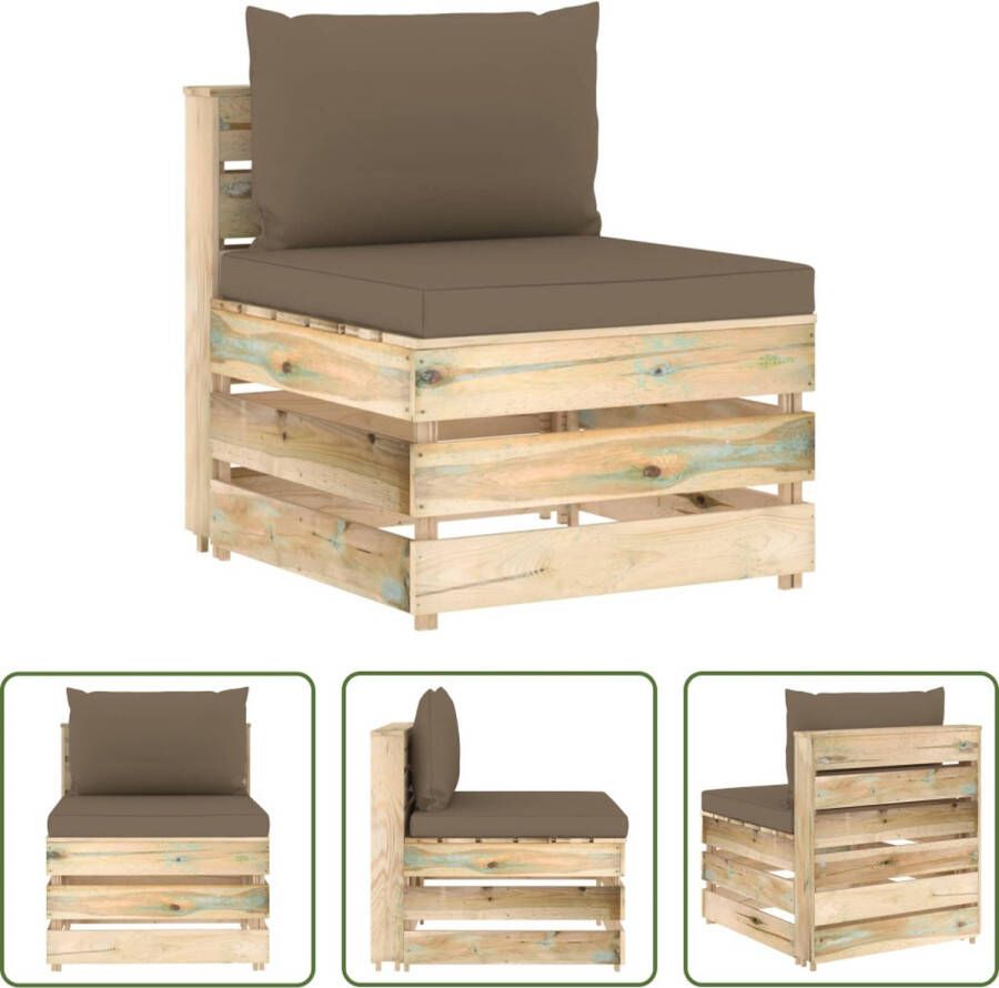 The Living Store Middenbank Houten Palletontwerp Grenenhout 60 x 70 x 66 cm Taupe Kussen Montage vereist