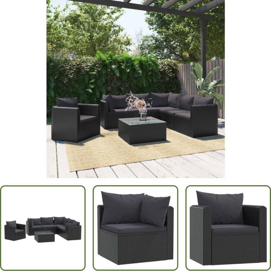 The Living Store Modulaire loungeset 7-delig 3 hoekbanken 2 middenbanken 1 armstoel Zwart poly rattan Sterk en weerbestendig