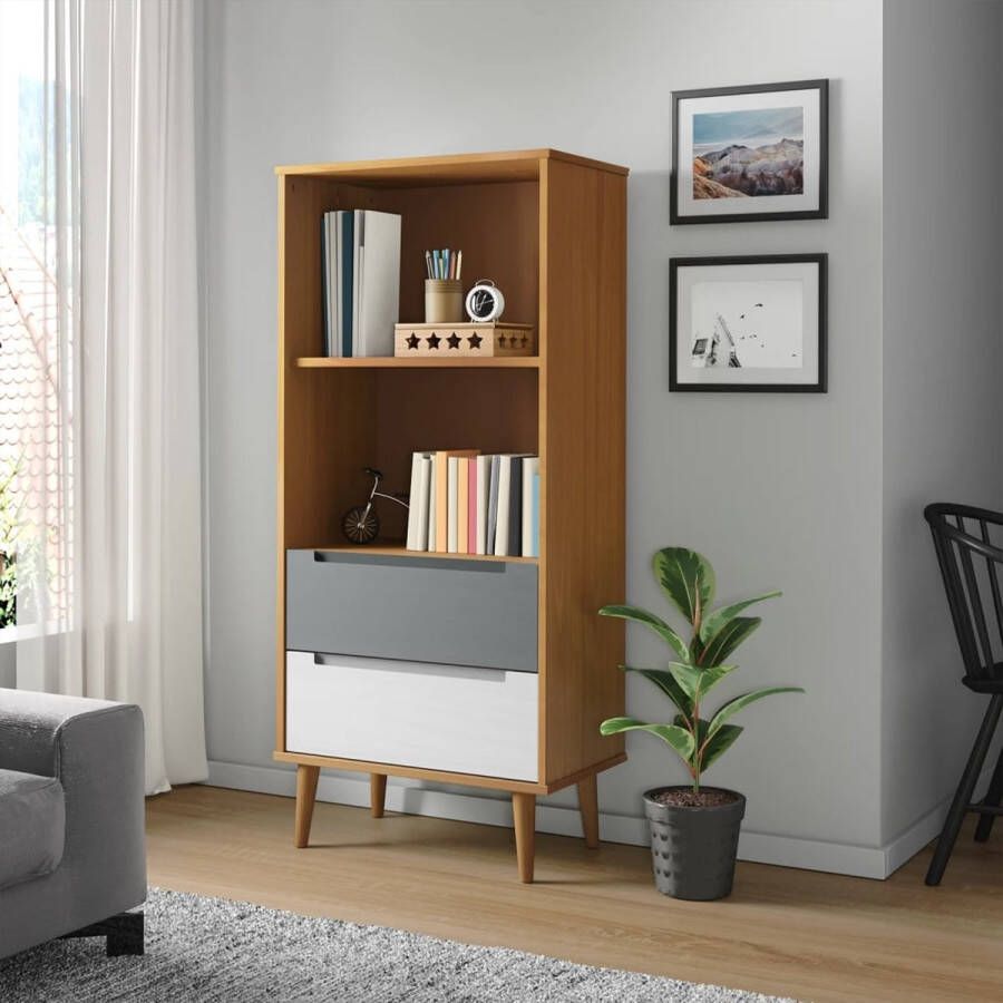 The Living Store MOLDE Boekenkast 60 x 35 x 133.5 cm Massief grenenhout UV-vernis