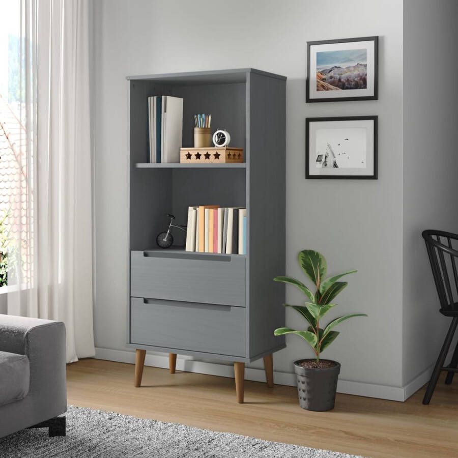 The Living Store MOLDE Boekenkast 60x35x134 cm Massief grenenhout Grijs