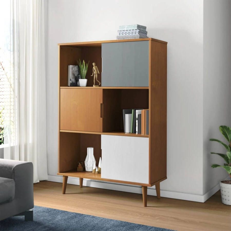 The Living Store MOLDE Boekenkast 90x35x133.5 cm Massief grenenhout UV-vernis