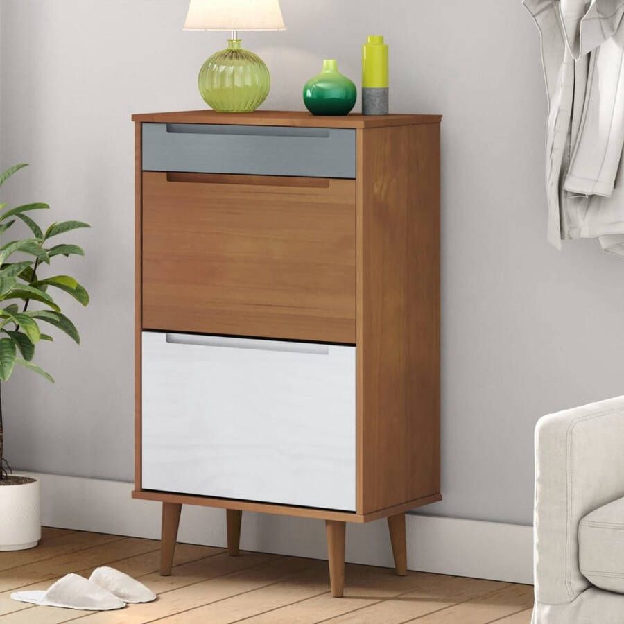 The Living Store MOLDE Schoenenkast 59.5 x 35 x 103 cm Bruin massief grenenhout met uv-vernis