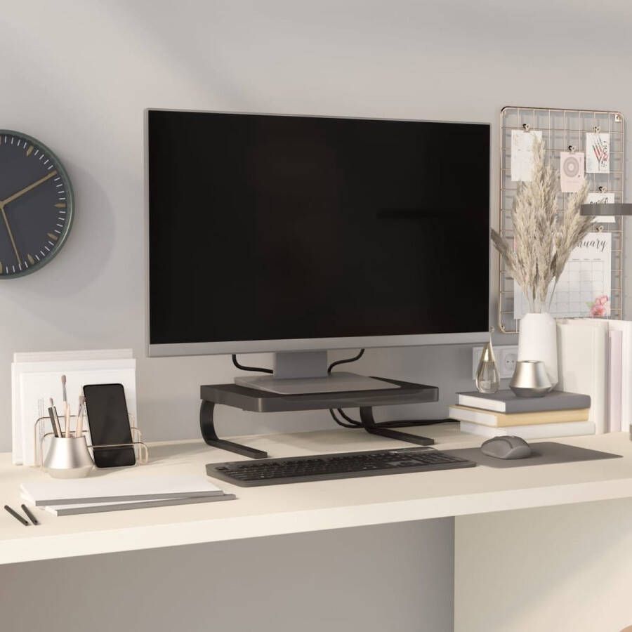 The Living Store Monitorstandaard Praktisch en duurzaam Opbergruimte Stressverlagend Zwart 37x28x11.5cm