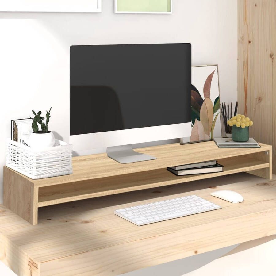 The Living Store Monitorstandaard Sonoma Eiken 100x24x13 cm Hoogwaardig bewerkt hout