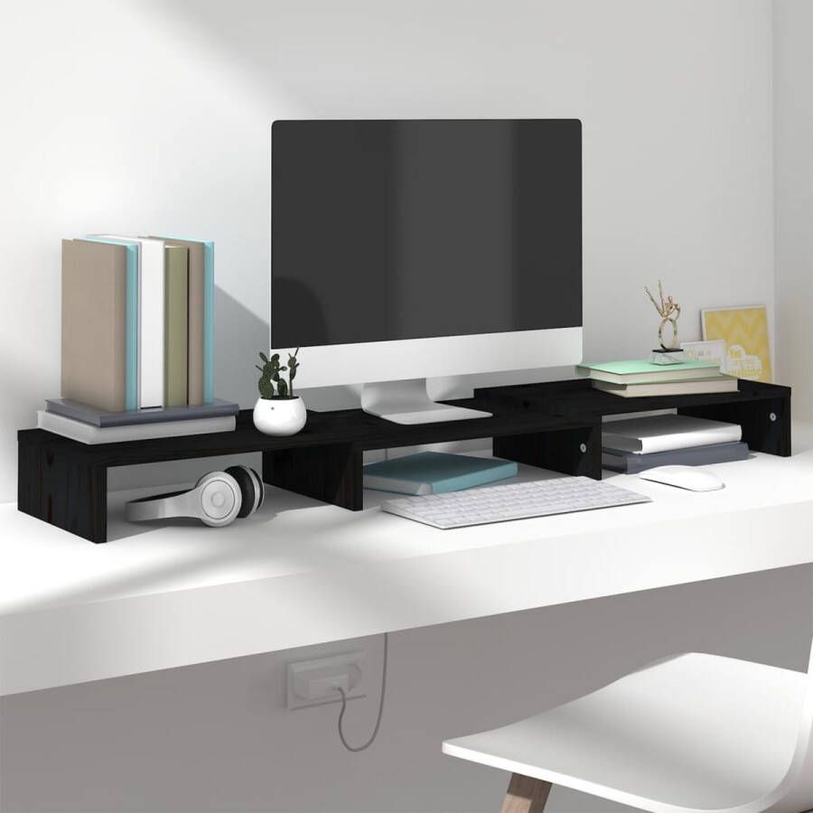 The Living Store Monitorstandaard Zwart 80 x 24 x 10.5 cm Verstelbaar en draaibaar