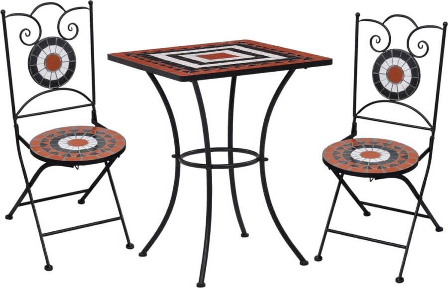 The Living Store mozaïek bistroset terracotta en wit Sterk en duurzaam Inclusief 1 tafel en 2 stoelen Afmetingen tafel- 60 x 60 x 76 cm Afmetingen stoel- 37 x 44 x 89 cm