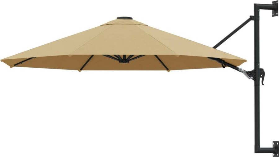 The Living Store muurparasol 300 x 131 cm taupe UV-beschermend polyester zwengelsysteem 8 baleinen