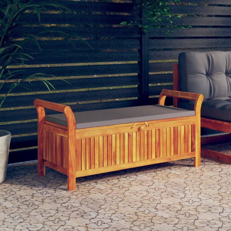 The Living Store Opbergbank Acaciahout 126 x 50 x 60 cm Gebogen armen Inclusief zitkussen Draagvermogen 110 kg