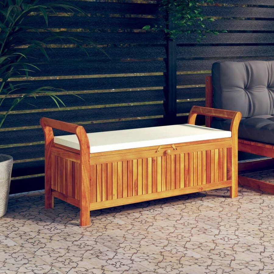 The Living Store Opbergbank Massief acaciahout 126 x 50 x 60 cm Met zitkussen