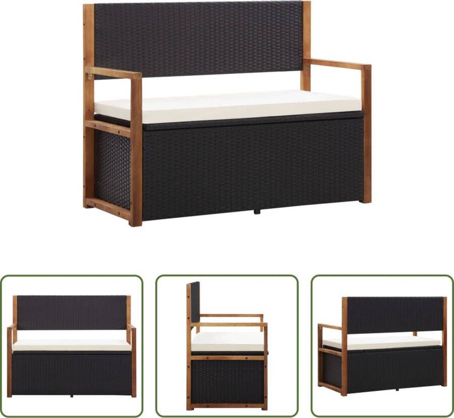 The Living Store Opbergbankje 115 cm poly rattan en massief acaciahout zwart Tuinbank