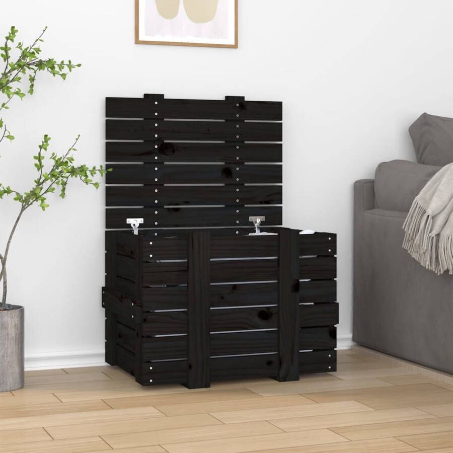 The Living Store Opbergbox 58x40-5x42 cm massief grenenhout zwart Opberger