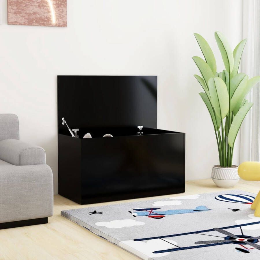 The Living Store Opbergbox Dekenkist 84x42x46 cm zwart bewerkt hout