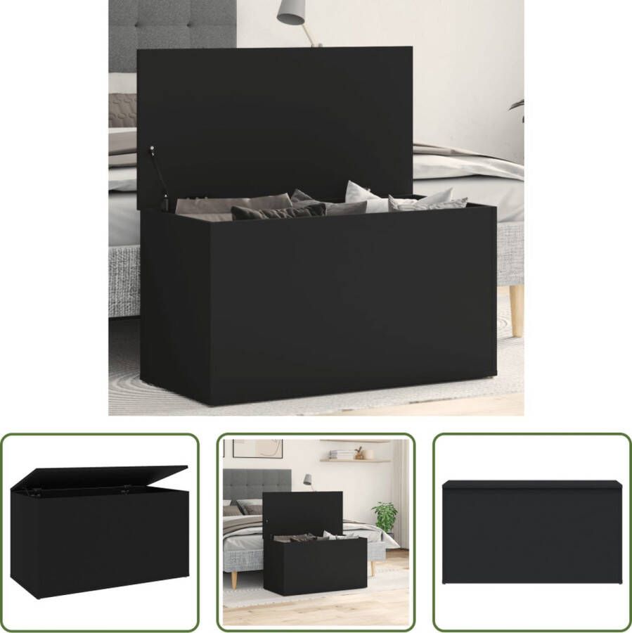 The Living Store Opbergbox Dekenkist 84x42x46 cm zwart bewerkt hout