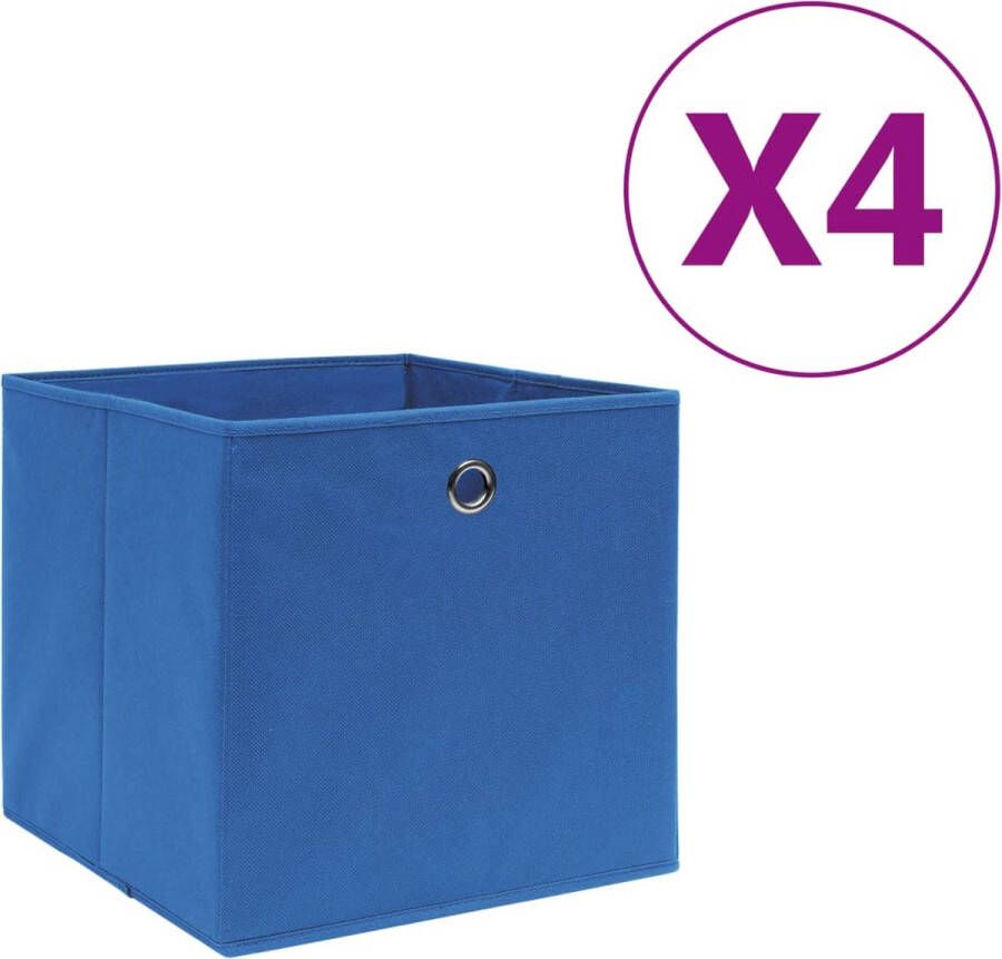 The Living Store Opbergboxen 4 st 28x28x28 cm nonwoven stof blauw Opberger